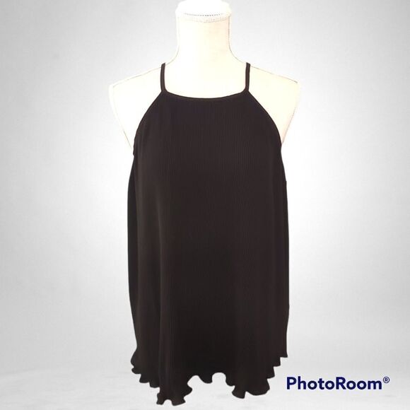 Banana Republic black ribbed ruffled hem spaghetti strap tent tank top - Picture 1 of 7